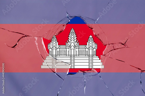 3D Flag of Cambodia on glass photo