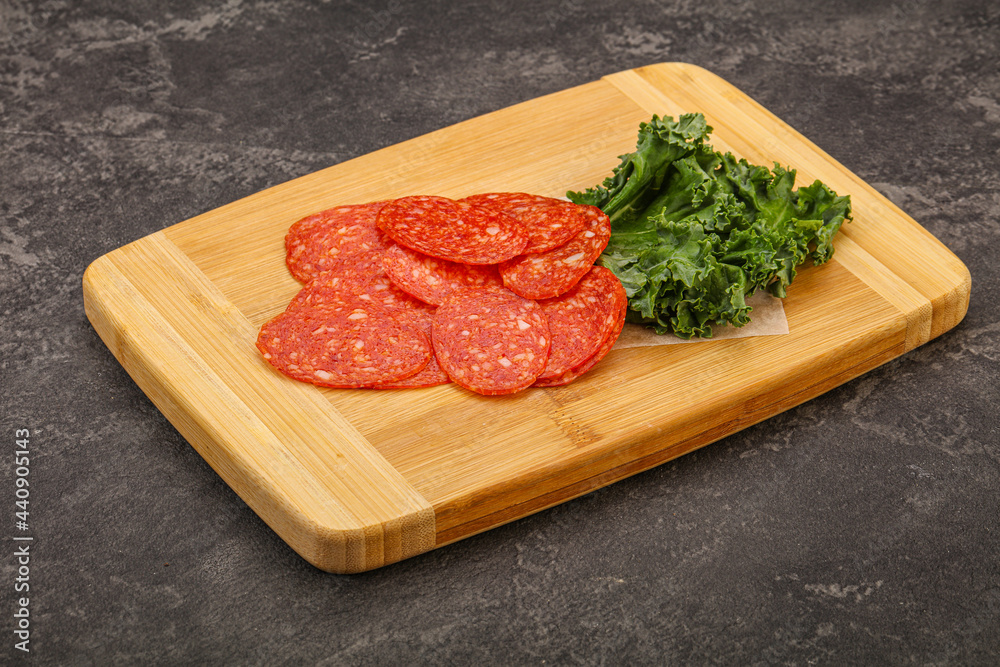 Italian spycy pepperoni sausage slices Italian spycy pepperoni sausage slices