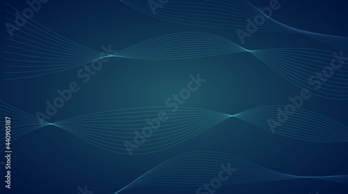 Abstract blue background with lines array of particles flowing over dark background  dynamic  sound wave and 3d vector illustration.