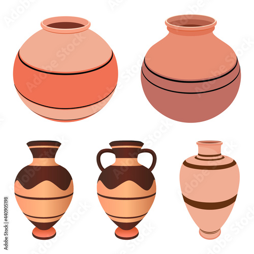 set of Clay pots vector illustration isolated on white background