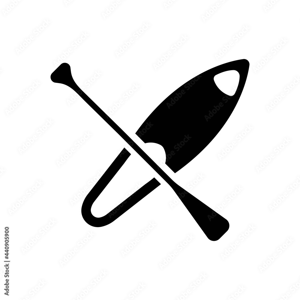 Kayak boat or canoe with a paddle solid black icon. Summer sport badge. Active lifestyle logotype or vacation. Isolated symbol sign for: illustration, logo, design, web, dev, ui, gui. Vector EPS 10 Kayak boat or canoe with a paddle solid black icon. Summer sport badge. Active lifestyle logotype or vacation. Isolated symbol sign for: illustration, logo, design, web, dev, ui, gui. Vector EPS 10