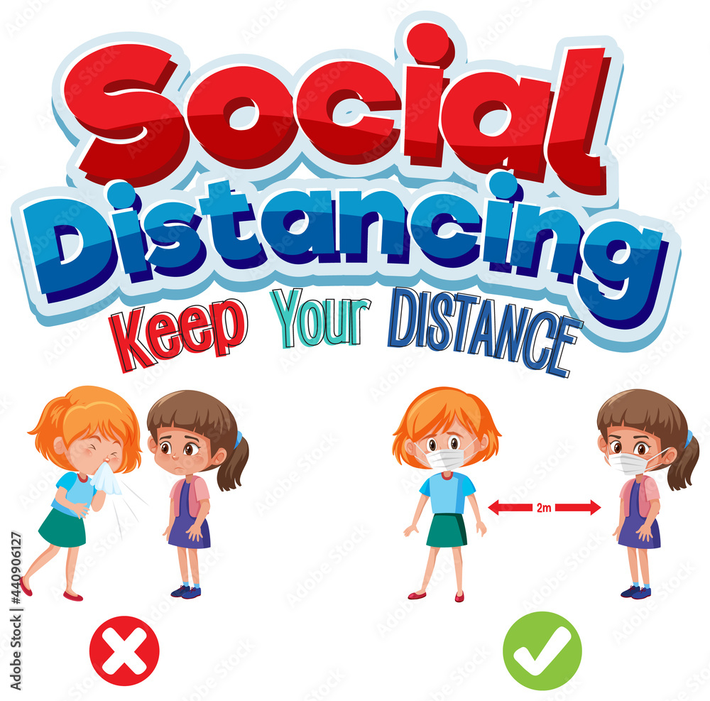 Social Distancing banner with cartoon character Social Distancing banner with cartoon character