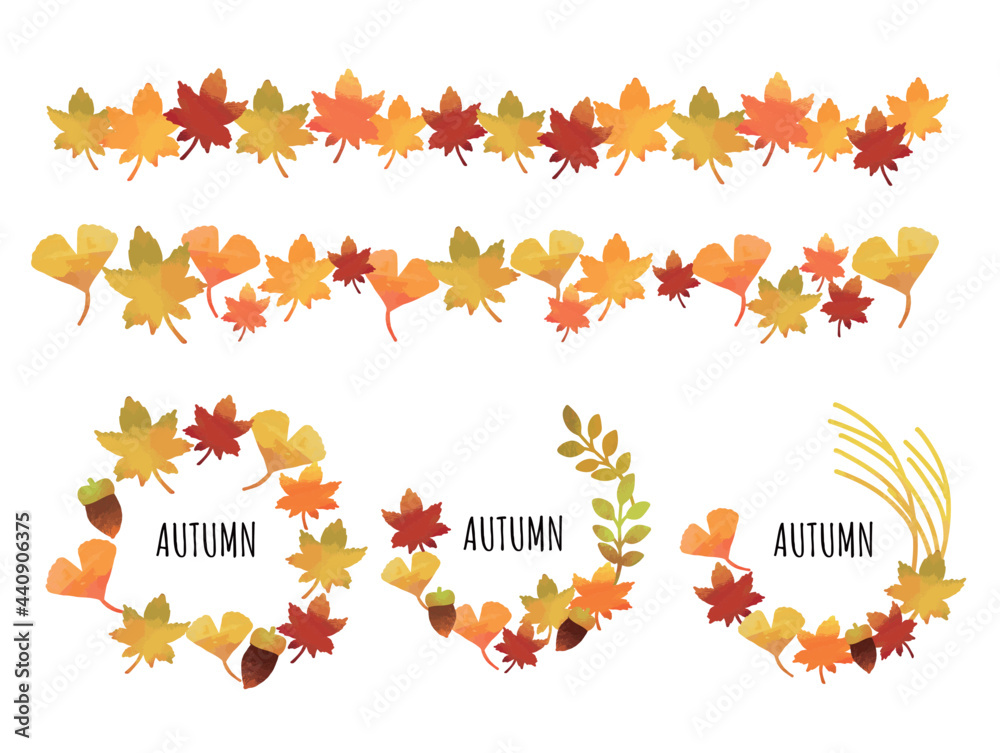 秋の葉っぱのフレームとラインのベクターイラスト素材 紅葉 落ち葉 Stock Vector Adobe Stock