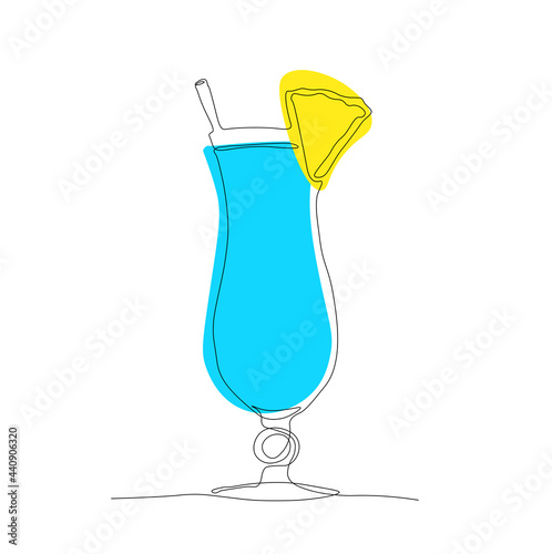 Blue Hawaiian alcoholic drink vector stock illustration. One line. Logo for the menu in the bar restaurant. Isolated on a white background.