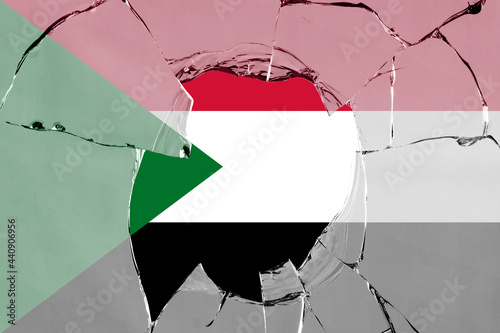 3D Flag of Sudan on glass photo