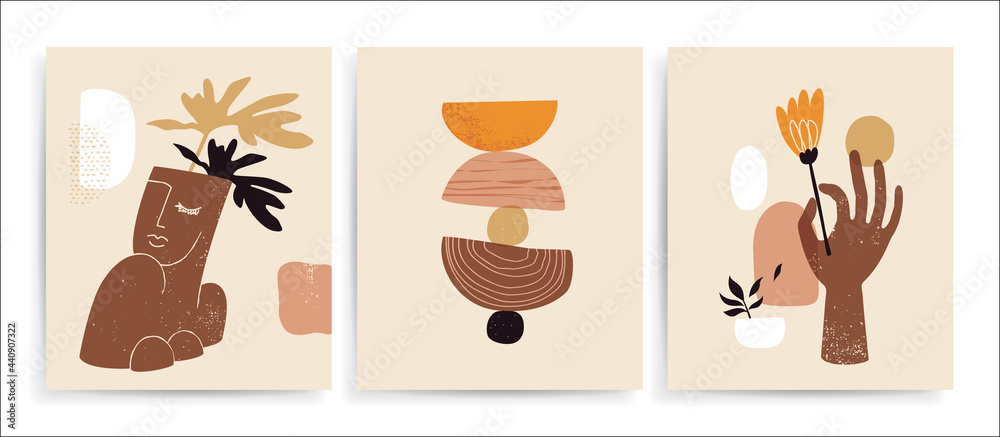 Collection of  abstract minimalist art posters. Mid century modern design for prints, poster, cover and wallpaper.