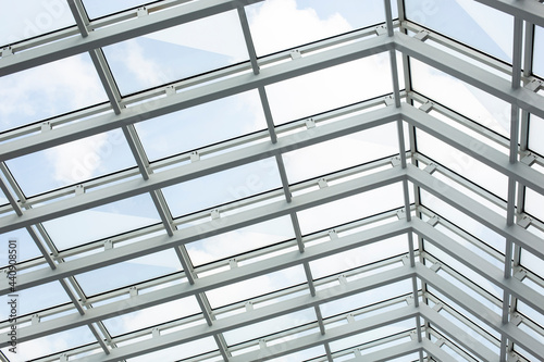 transparent construction, glass ceiling in a shopping center, LED lighting