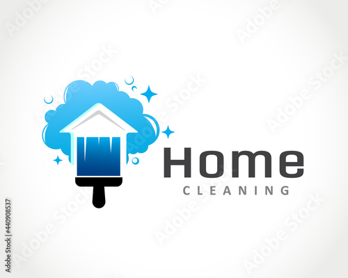 brush home house cleaning foam logo symbol design illustration