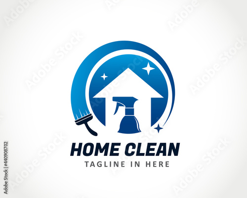 circle home cleaning symbol logo service design illustration