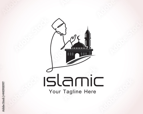 islamic symbol muslim prayer logo design illustration