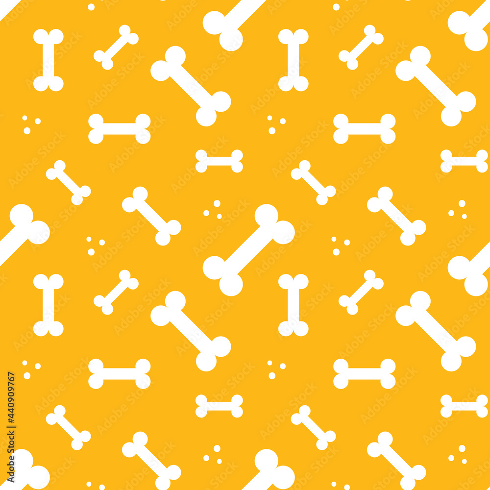 Cute yellow vector seamless pattern background with bones and dots, dog treats. Cute yellow vector seamless pattern background with bones and dots, dog treats.