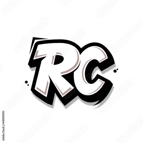 Simple Initial Logo Lettering Cartoon Grafity Black and White RC