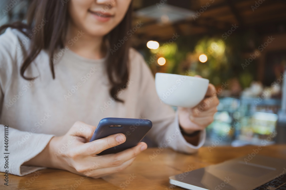 Happy beautiful Asian young woman portrait in the coffee shop. Happy beautiful Asian young woman portrait in the coffee shop.