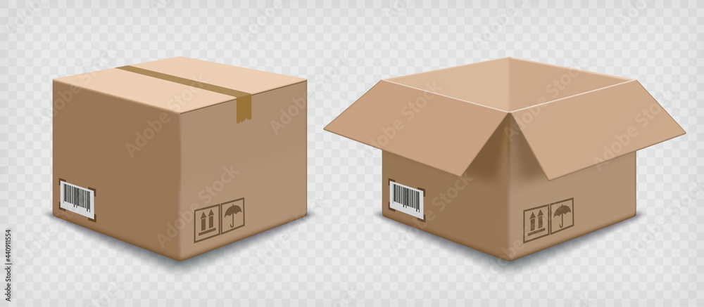 Fototapeta premium Open and closed cardboard boxes template