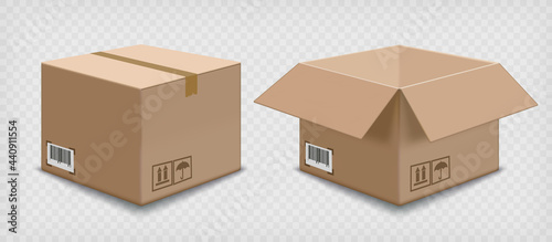 Open and closed cardboard boxes template photo