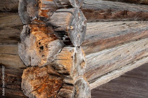 Corner connection of logs in traditional russian architecture of country houses