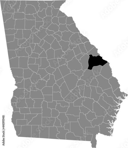 Black highlighted location map of the US Burke county inside gray map of the Federal State of Georgia, USA