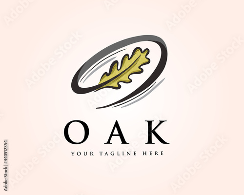 Simple circle oak leaf logo design template illustration