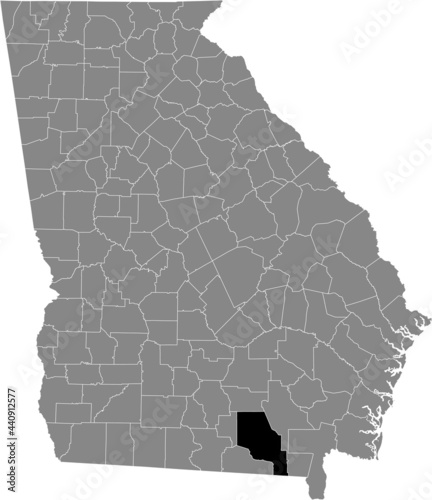 Black highlighted location map of the US Clinch county inside gray map of the Federal State of Georgia, USA