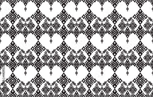 Black-white heart shaped geometric fabric pattern vector design for printing on fabric patchwork, embroidery and other textile products. Vector style weaving concept.