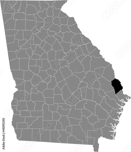 Black highlighted location map of the US Effingham county inside gray map of the Federal State of Georgia, USA