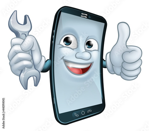 Mobile Phone Repair Spanner Thumbs Up Cartoon