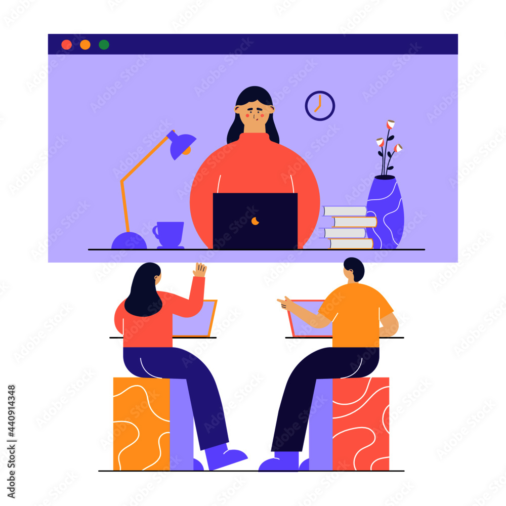 Online collaboration education work from home stock illustration