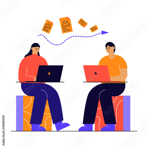 File sharing via internet vector illustration. Modern app flat style concept. Modern technology concept