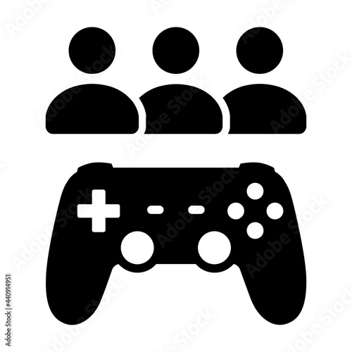 Fotomurale Multiplayer video game with game controller and players flat vector icon for gam