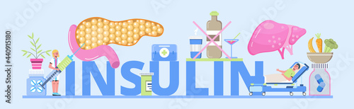 Insulin header concept vector. Diabetes mellitus, type 2 diabetes