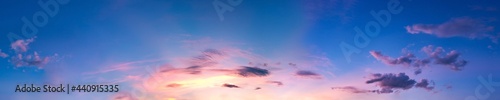 Dramatic panorama sky with cloud on sunrise and sunset time. Panoramic image..