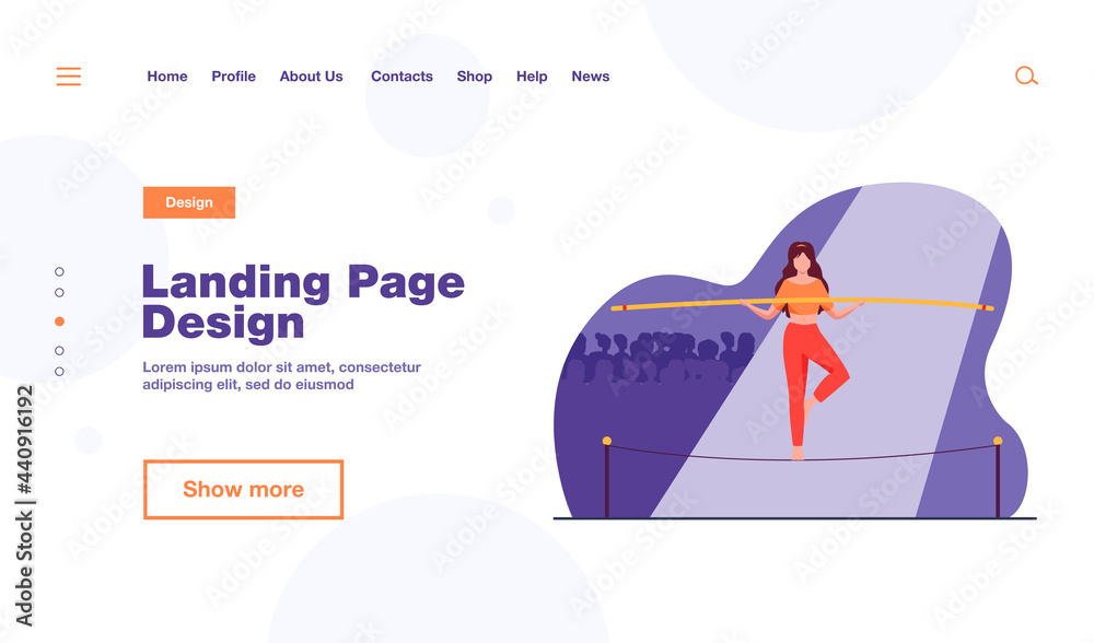 Show actress balancing on rope. Audience, acrobat, yogi flat vector illustration. Danger, risk, challenge concept for banner, website design or landing web page Show actress balancing on rope. Audience, acrobat, yogi flat vector illustration. Danger, risk, challenge concept for banner, website design or landing web page