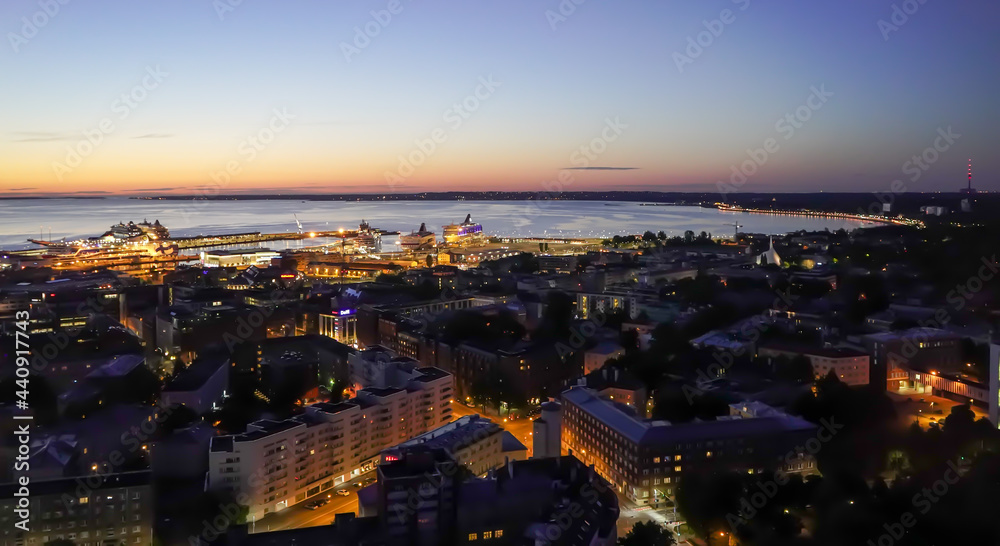 urban landscape. the port of Tallinn, Estonia, at night. photography at night.
