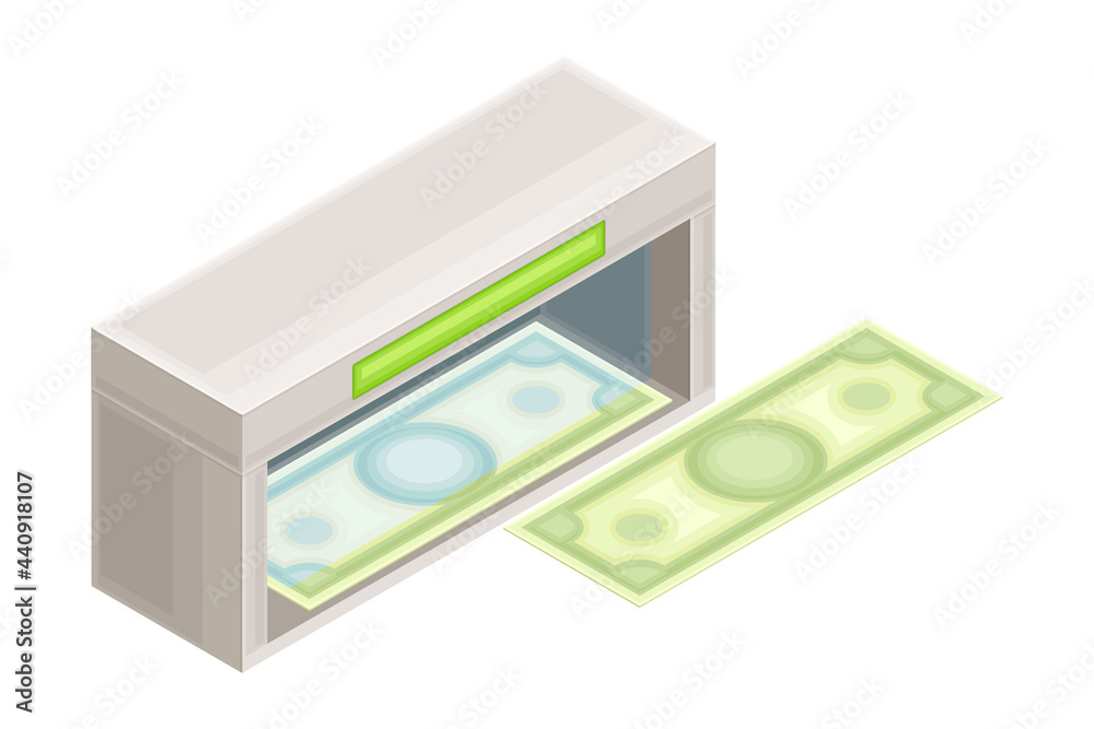 Fototapeta premium Currency-counting Machine with Dollar Banknote as Financial Accounting and Summary Isometric Vector Composition