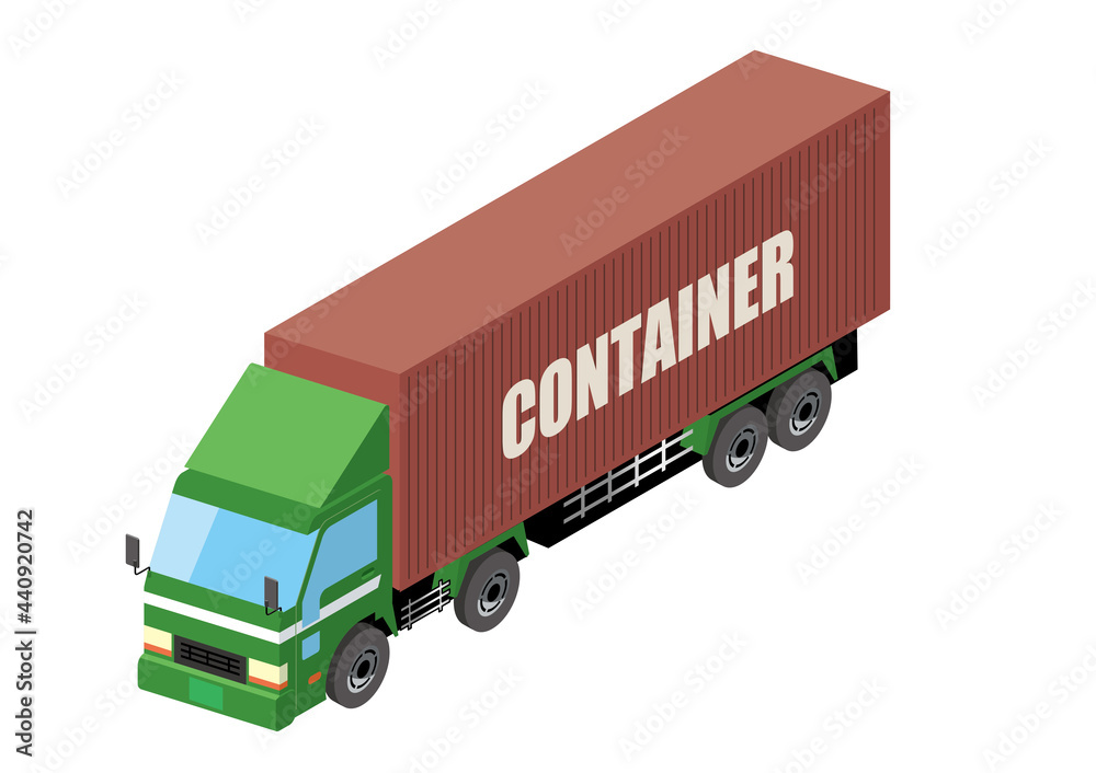働く車 大型のコンテナ車 アイソメトリックスの自動車の立体イラスト3d Stock Vector Adobe Stock