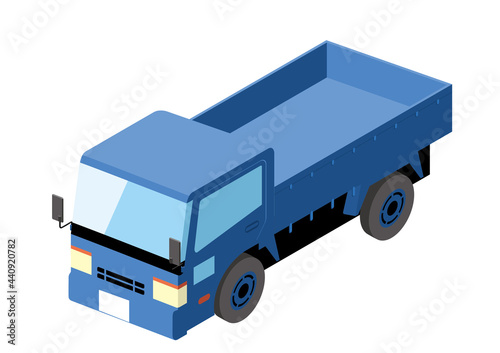 働く車　荷台がある青いトラック｜アイソメトリックスの自動車の立体イラスト3D