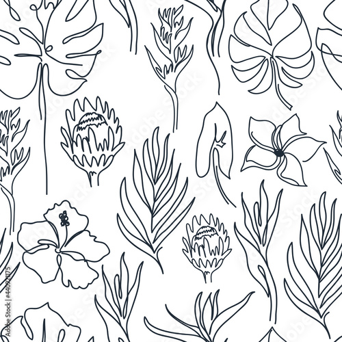 Contemporary seamless pattern with monstera leaves.