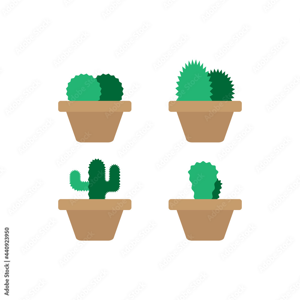 Fototapeta premium Set of Cactus Plants Isolated On White Background. Vector Illustration