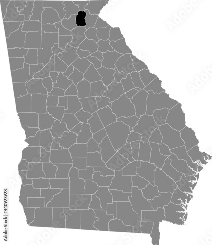 Black highlighted location map of the US White county inside gray map of the Federal State of Georgia, USA