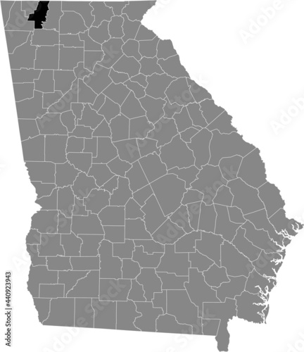 Black highlighted location map of the US Whitfield county inside gray map of the Federal State of Georgia, USA