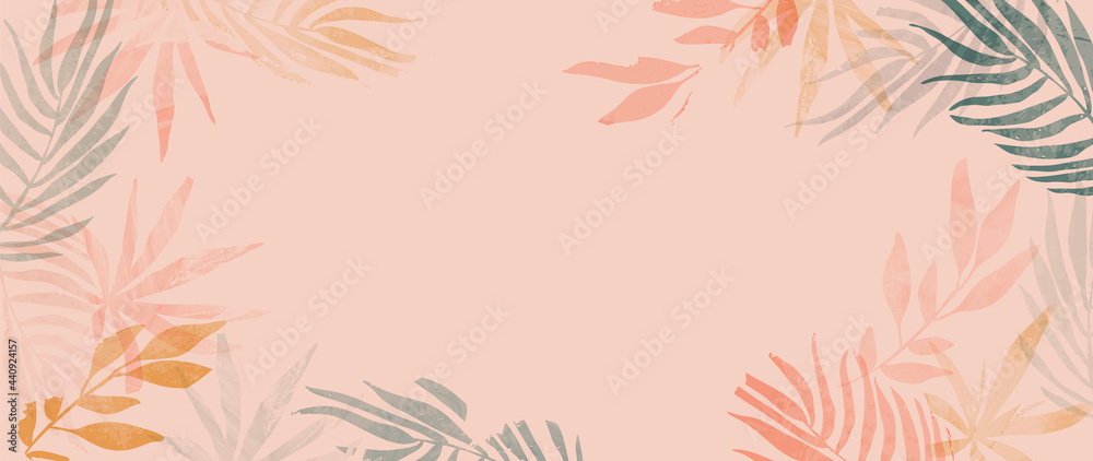 Pink summer tropical background vector. Palm leaves, monstera leaf, Botanical background design for wall framed prints, wall art, invitation, canvas prints, poster, home decor, cover, wallpaper. Pink summer tropical background vector. Palm leaves, monstera leaf, Botanical background design for wall framed prints, wall art, invitation, canvas prints, poster, home decor, cover, wallpaper.