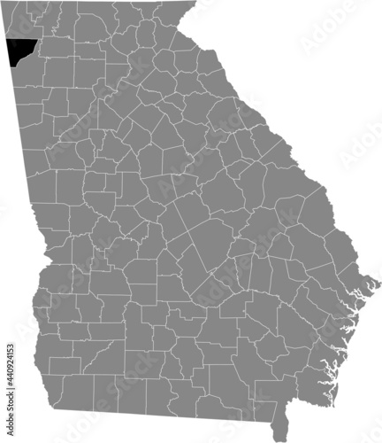 Black highlighted location map of the US Chattooga county inside gray map of the Federal State of Georgia, USA