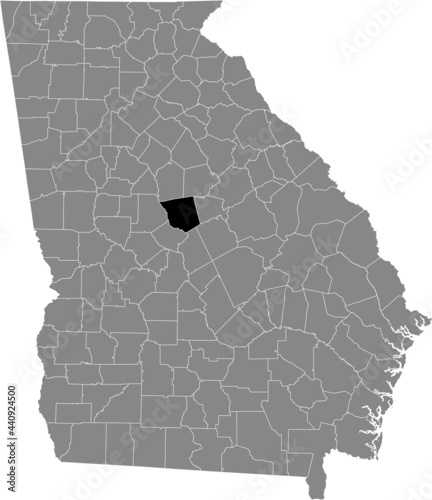 Black highlighted location map of the US Jones county inside gray map of the Federal State of Georgia, USA