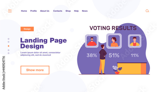 Man watching voting results. Vote, choice, percent flat vector illustration. Democracy and election concept for banner, website design or landing web page