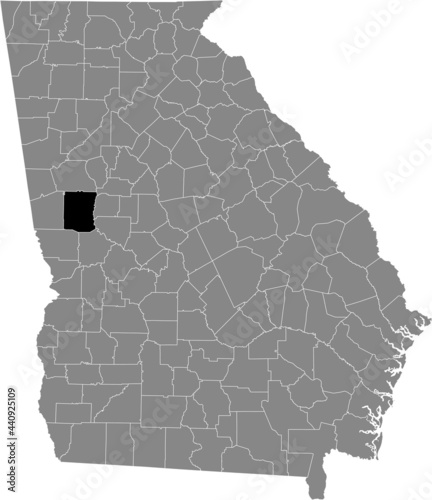 Black highlighted location map of the US Meriwether county inside gray map of the Federal State of Georgia, USA