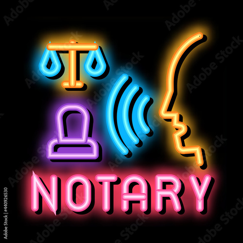 legal notary neon light sign vector. Glowing bright icon legal notary sign. transparent symbol illustration