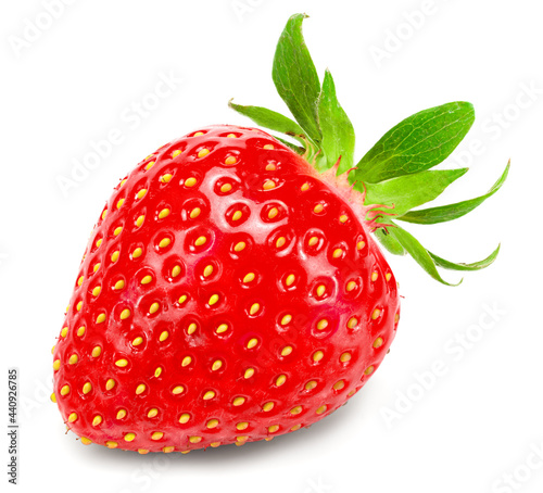 single strawberry isolated on white background. macro. clipping path