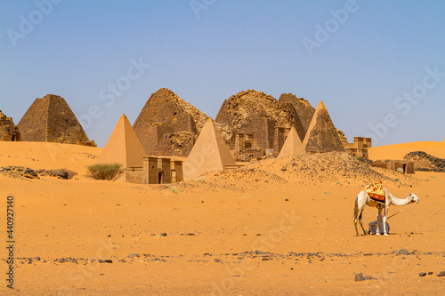 The pyramids of Meroe in the Sahara of Sudan photo