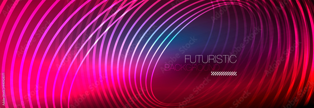 Dark abstract background with glowing neon circles. Trendy layout template for business or technology presentation, internet poster or web brochure cover, wallpaper Dark abstract background with glowing neon circles. Trendy layout template for business or technology presentation, internet poster or web brochure cover, wallpaper