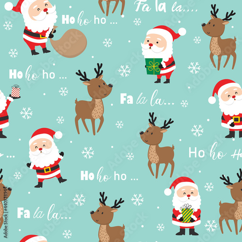 Seamless cute Santa Claus and reindeer